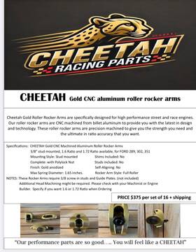 Crr-38-1.6rr Cheetah Aluminum Roller Rockers For Ford 289 302 351