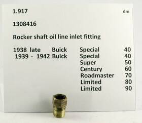 Gm 1308416 1938-1942 Buick Rocker Arm Shaft Oil Line Fitting