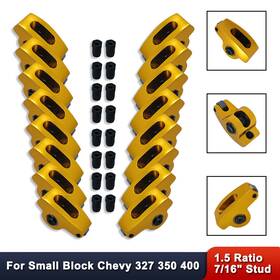 R26945 Transmountracing For Chevy Sbc 283 350 400 1.5 Ratio Aluminum Gold Roller Rocker Arms 7/16 Inch Stud