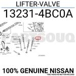 132314BC0A Genuine Nissan Lifter-valve 13231-4BC0A. Fixed Price $16.22.